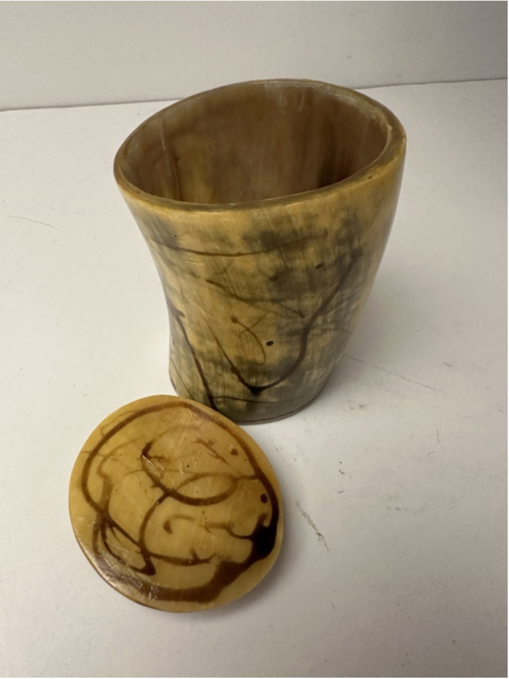 Vintage Polished Natural Horn Lidded Container Jar Vessel Keepsake Box Swirl